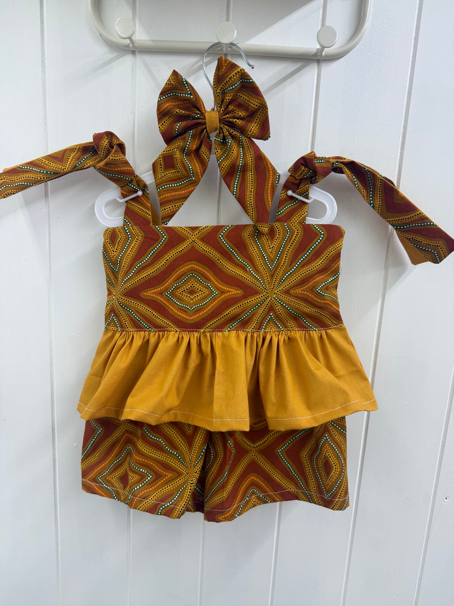 Tie Up Frill Top, Shorts & Bow Clip Sets (Size 1 to 5)