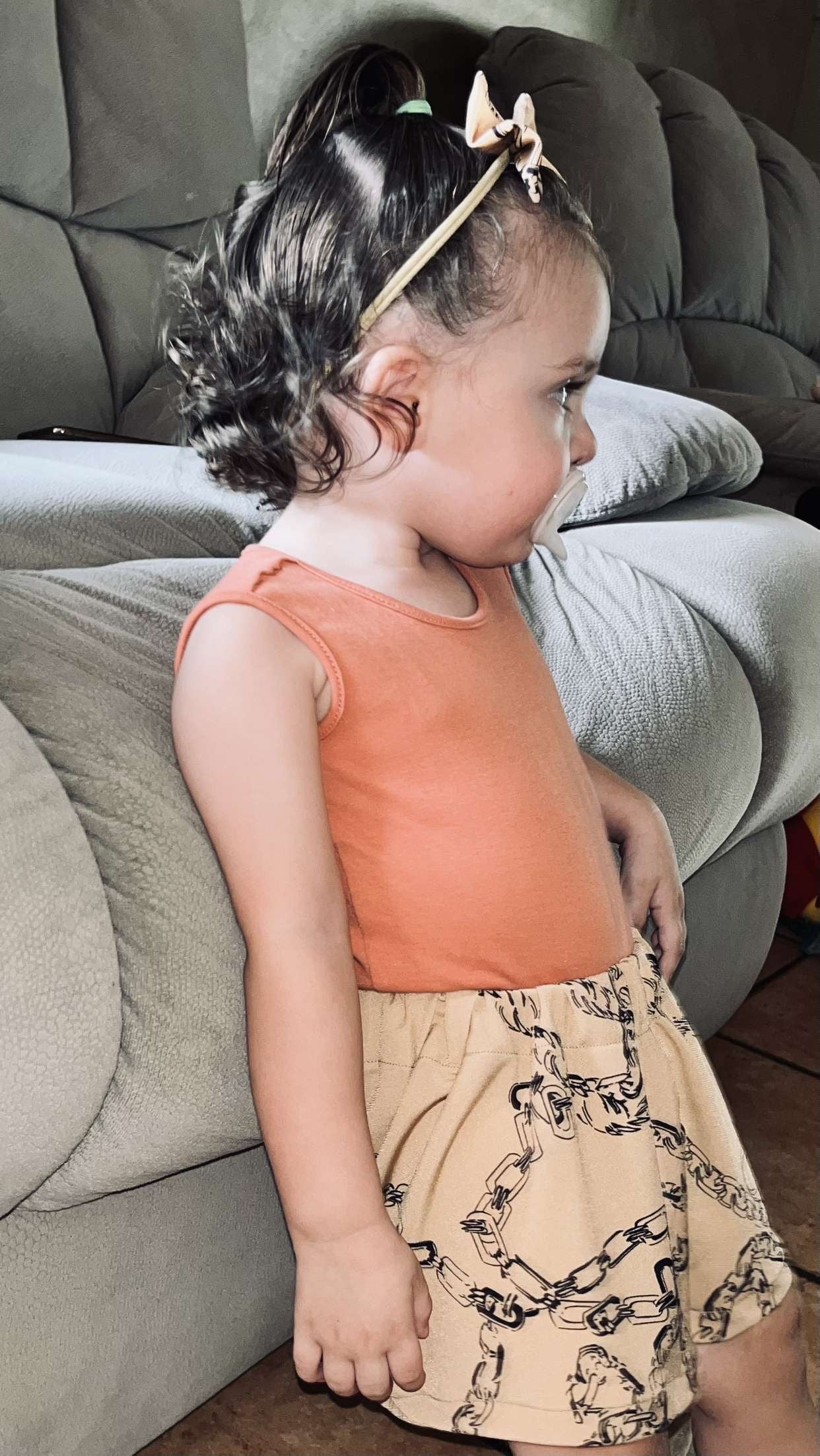 Warm Beige Chain Shorts & Headband Set