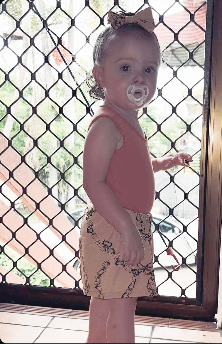 Warm Beige Chain Shorts & Headband Set