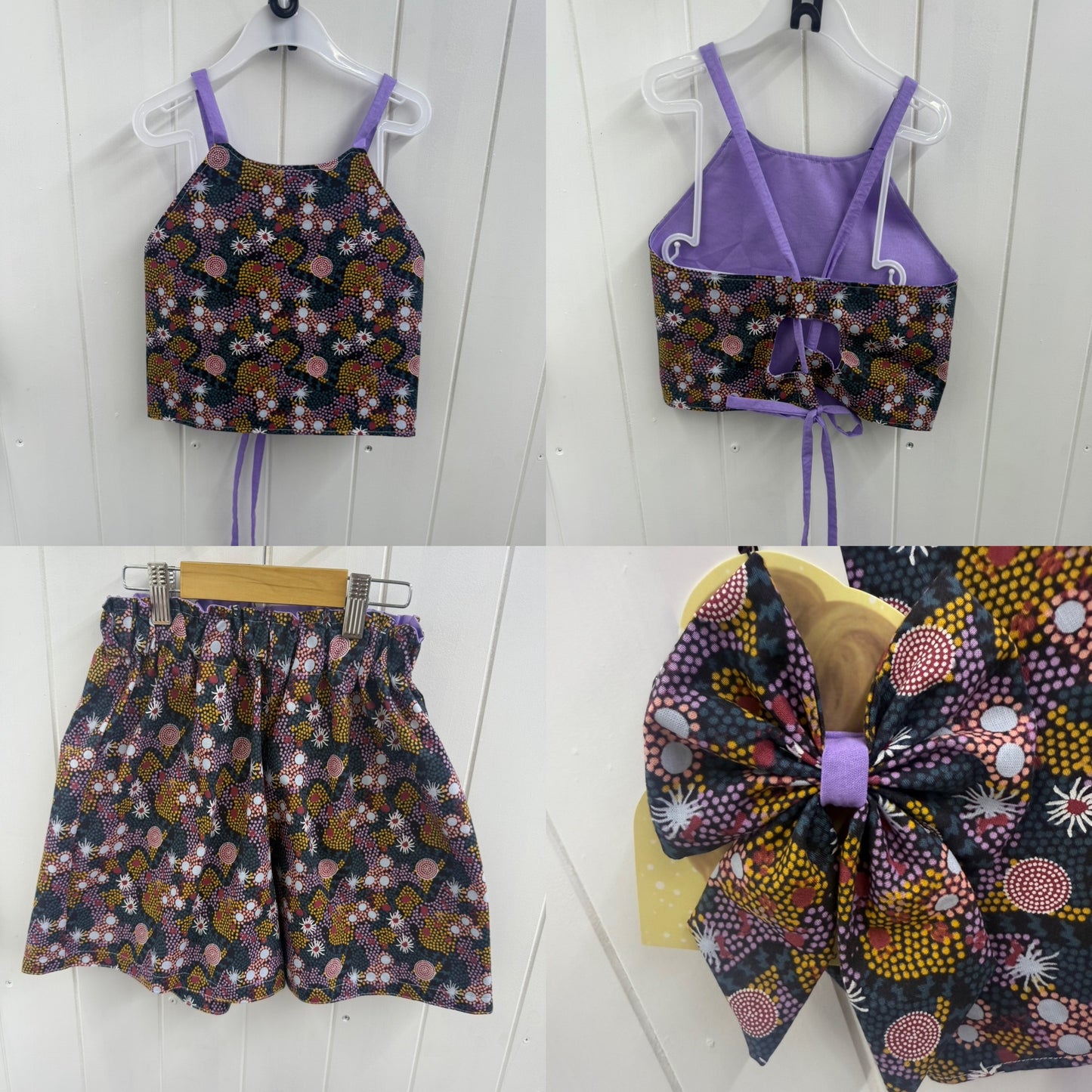 Tie Back Top, Shorts & Bow Clip Sets (Size 6 to 10)