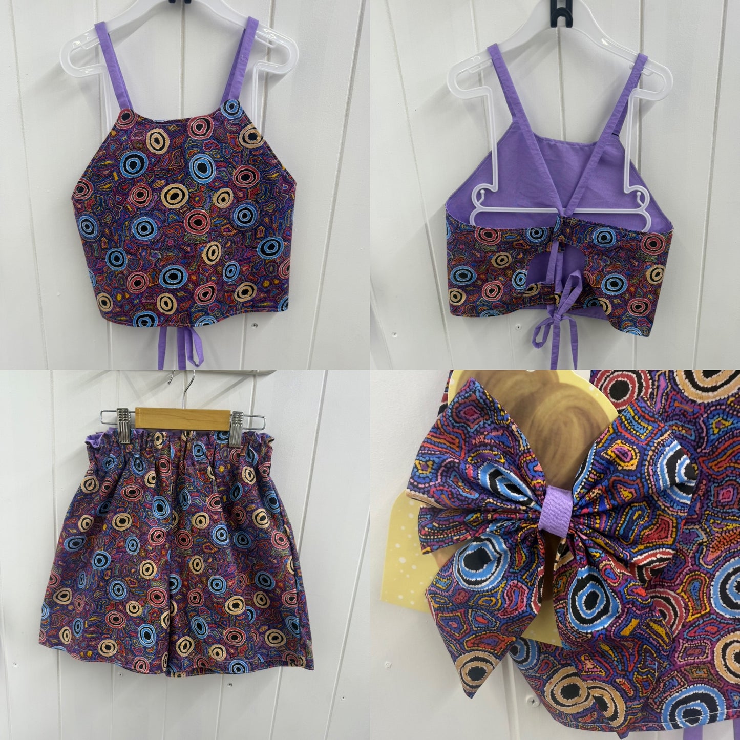 Tie Back Top, Shorts & Bow Clip Sets (Size 6 to 10)