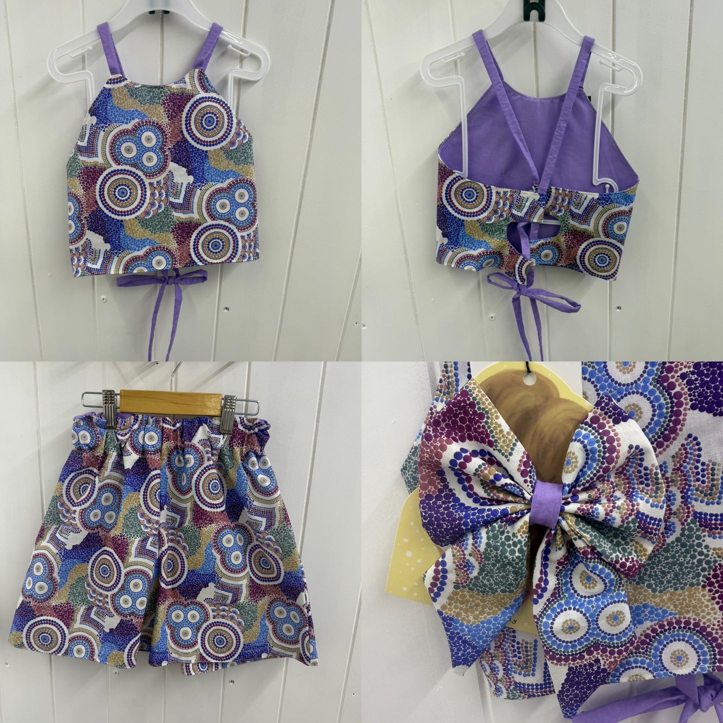 Tie Back Top, Shorts & Bow Clip Sets (Size 6 to 10)