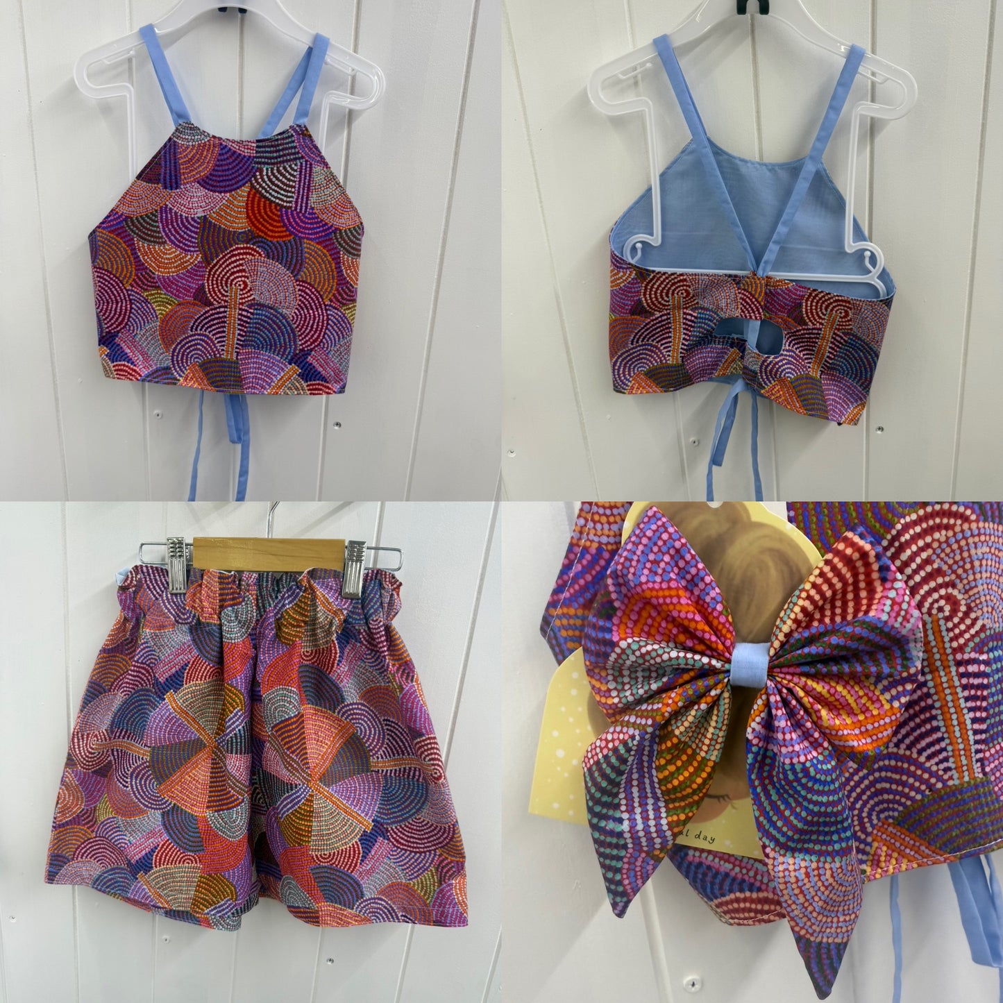 Tie Back Top, Shorts & Bow Clip Sets (Size 6 to 10)