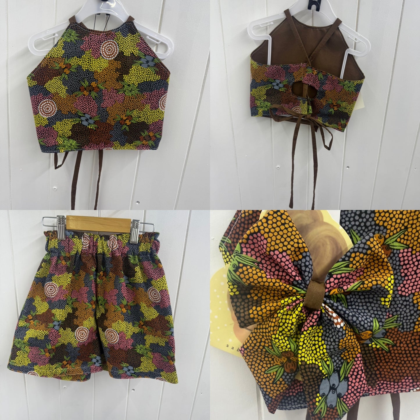 Tie Back Top, Shorts & Bow Clip Sets (Size 6 to 10)