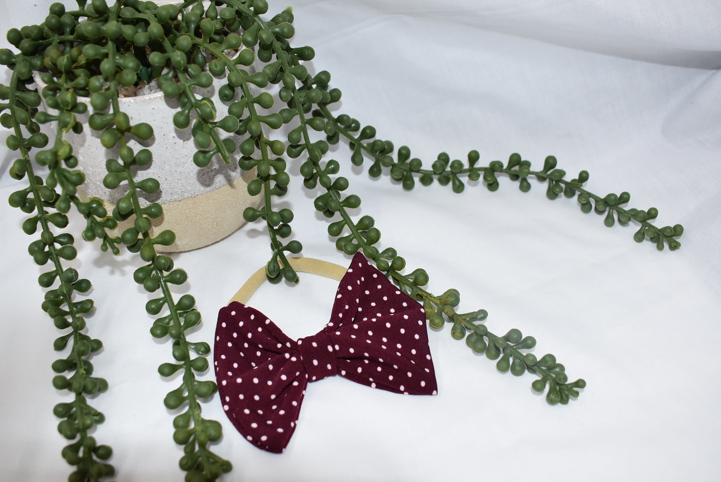 Burgundy and Pink Polka Dot Bow Headband