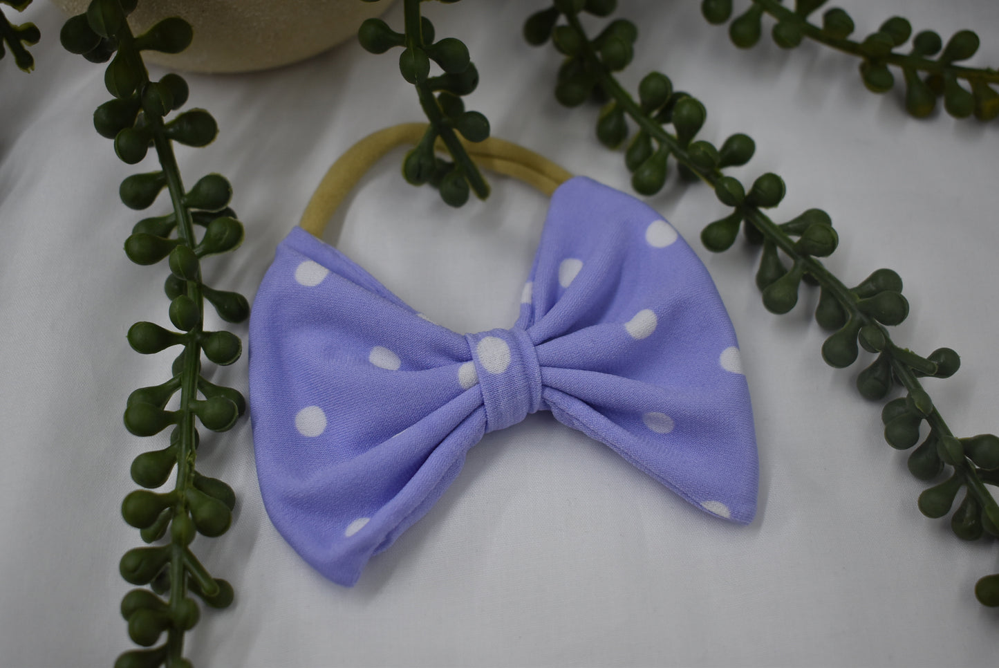 Purple and White Polka Dot Bow Headband