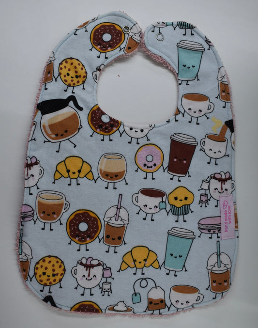 Coffee & Doughnut Bibs with Pink Terry Towel (Luxe)
