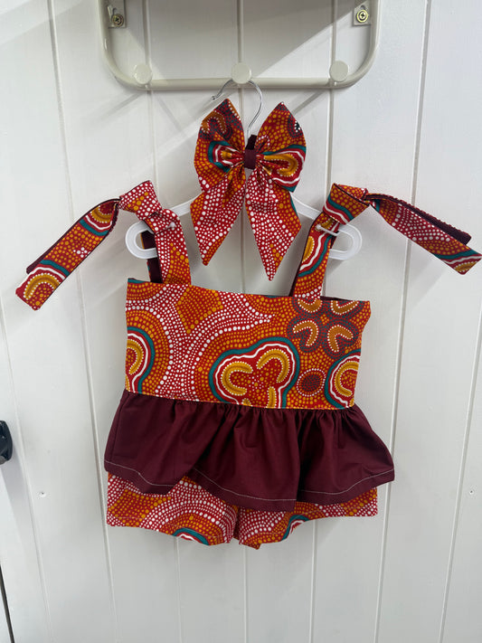 Tie Up Frill Top, Shorts & Bow Clip Sets (Size 1 to 5)