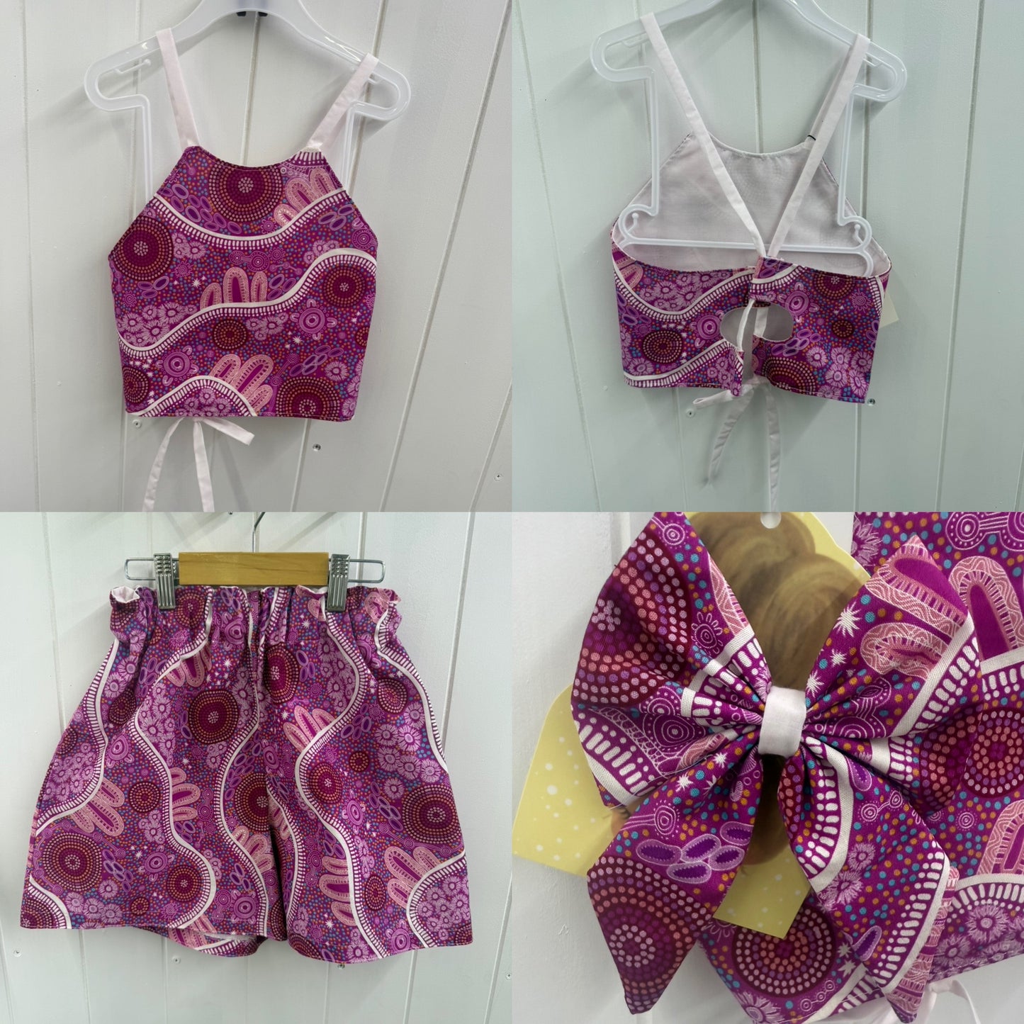 Tie Back Top, Shorts & Bow Clip Sets (Size 6 to 10)