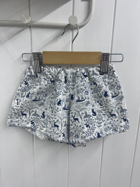 Grey & Blue Forest Animal Shorts